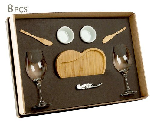 Jogo para Servir Petisco E Vinho em Bambu Robyn, white,multicolor | WestwingNow