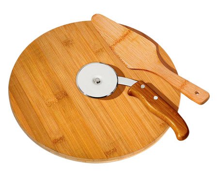 Jogo para Servir Pizza em Inox E Bambu Napoli | Westwing