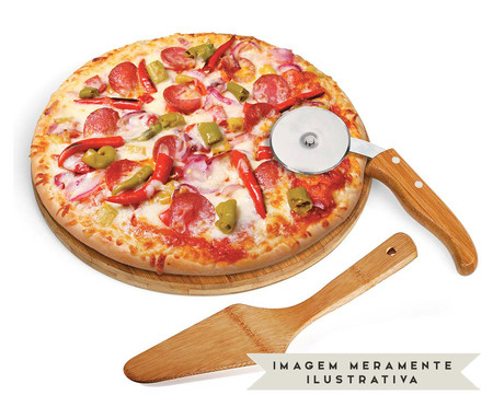 Jogo para Servir Pizza em Inox E Bambu Napoli - 30cm | WestwingNow