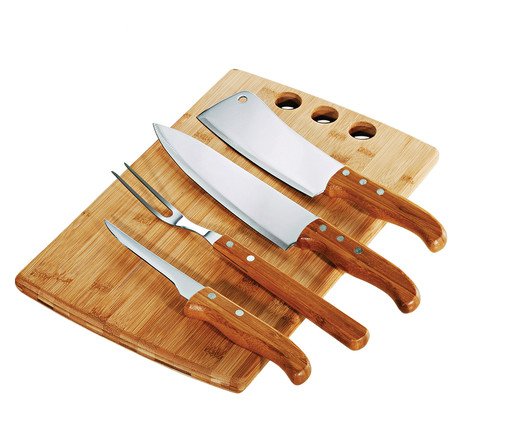 Jogo para Corte em Inox E Bambu Califórnia Full, wood pattern | WestwingNow