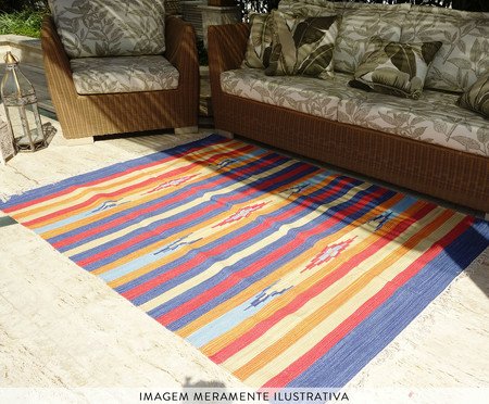 Passadeira de Algodão Indiana Kilim Janak - Amarela e Azul | WestwingNow
