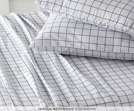 Jogo de Lençol Royal Grid Branco e Cinza 200 Fios | Westwing