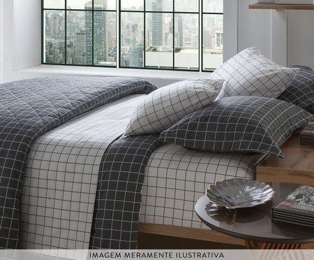 Jogo de Lençol Royal Grid Branco e Cinza 200 Fios | Westwing