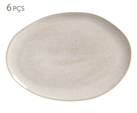 Jogo de Pratos para Sobremesa Oval Orgânico Latte Cru | Westwing
