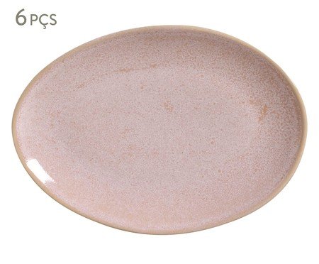 Jogo de Pratos para Sobremesa Oval Orgânico Litchi Rosa | Westwing