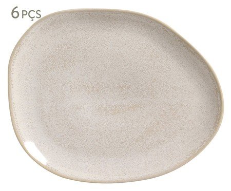 Jogo de Pratos Raso Oval Orgânico Latte Cru | Westwing