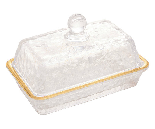 Manteigueira em Cristal Martelado com Tampa e Fio de Ouro Petra, Transparente | WestwingNow