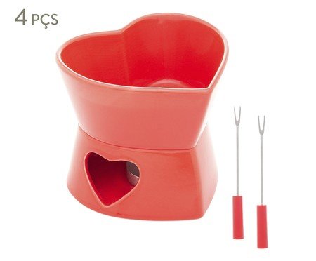 Aparelho de Fondue em Porcelana Coração Vermelho Wolff | Westwing
