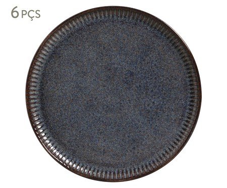 Jogo de Pratos Raso Linhas Titanium Azul Escuro | Westwing