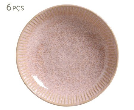 Jogo de Pratos Fundo Linhas Litchi Rosa | Westwing