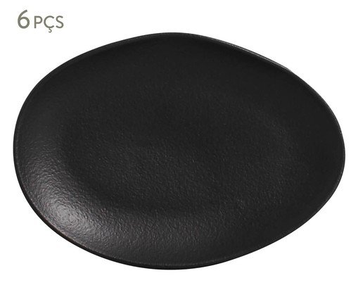 Jogo de Pratos para Sobremesa Oval Orgânico Preto Matte Preto, Preto | WestwingNow