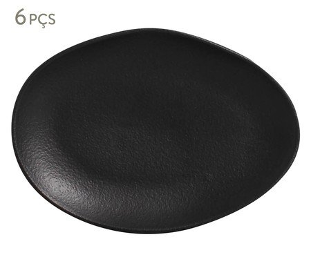 Jogo de Pratos para Sobremesa Oval Orgânico Preto Matte Preto | Westwing