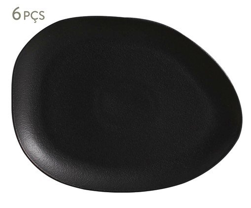 Jogo de Pratos Raso Oval Orgânico Preto Matte Preto, Preto | WestwingNow