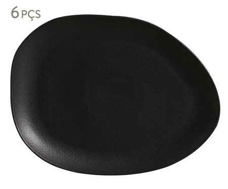 Jogo de Pratos Raso Oval Orgânico Preto Matte Preto | Westwing