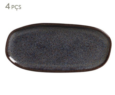 Jogo de Travessas Oval Rasa Pequena Titanium Azul Escuro