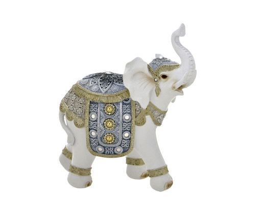 Elefante Decorativo Haiger Azul e Dourada, BRANCO/AZUL/DOURADO | WestwingNow