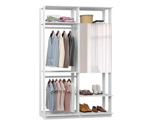 Guarda-Roupa com Espelho e Cabideiro Closet Clothes - Branco, Branco | WestwingNow