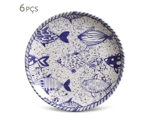 Jogo de Pratos para Sobremesa em Cerâmica Coup Fish - Azul, Branco,Azul | WestwingNow
