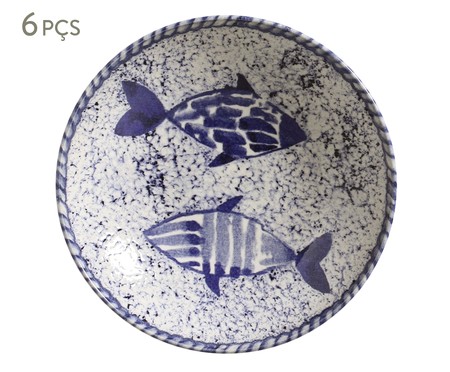 Jogo de Pratos Fundos em Cerâmica Coup Fish - Azul