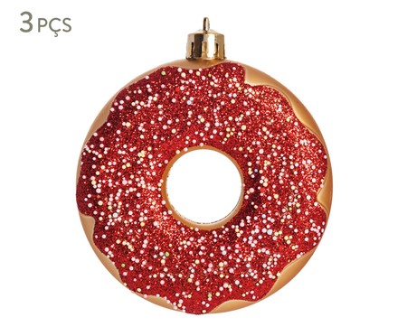 Jogo de Enfeites de Natal Donut Vermelho