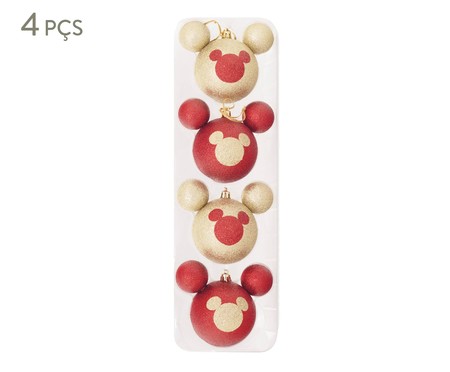 Jogo de Enfeites de Natal Bolas Mickey Vermelho e Dourado