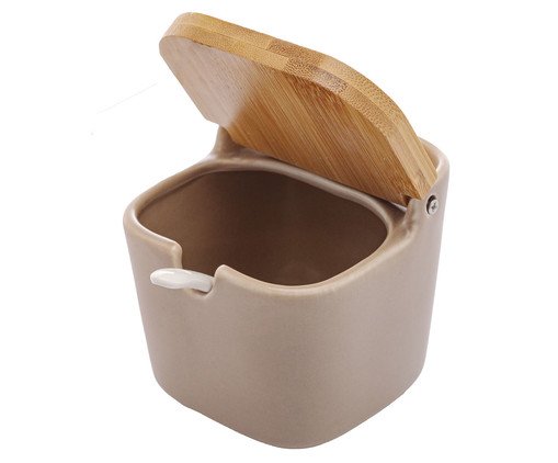 Saleiro com Tampa e Colher de Bambu Areia ll, Bege | WestwingNow