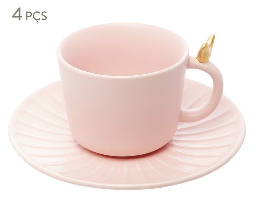 Jogo Xícaras de Chá Colibri com Pires Rosa, Rosa | WestwingNow