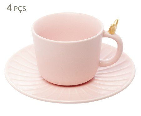 Jogo Xícaras de Chá Colibri com Pires Rosa | Westwing