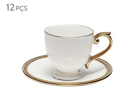 Jogo de Xícaras para Café com Pires em Porcelana Paddy Branco - 06 Pessoas | WestwingNow