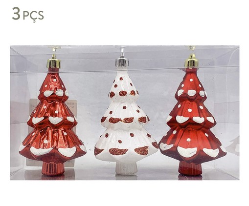 Jogo de Enfeites Mini Árvores de Natal Vermelho e Branco, multicolor | WestwingNow