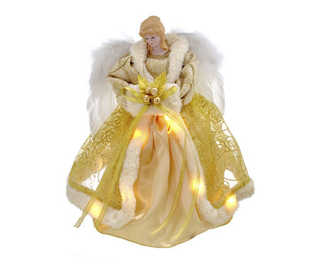 Adorno Anjo Natalino com Luz Bege e Dourado