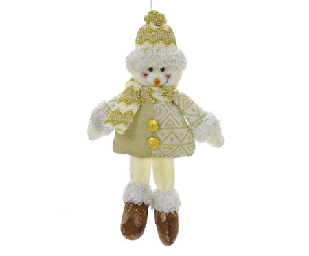 Boneco de Neve de Pendurar Dourado, Branco e Marrom