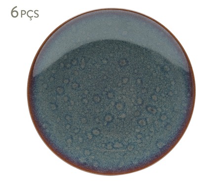 Jogo de Pratos para Sobremesa em Porcelana Reactive Glaze - Azul