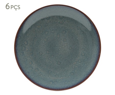 Jogo de Pratos Rasos em Porcelana Reactive Glaze - Azul