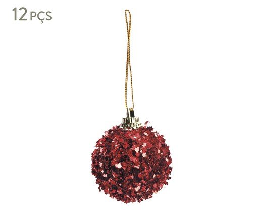 Jogo de Enfeite Bola com Glitter Vermelho, Vermelho | WestwingNow