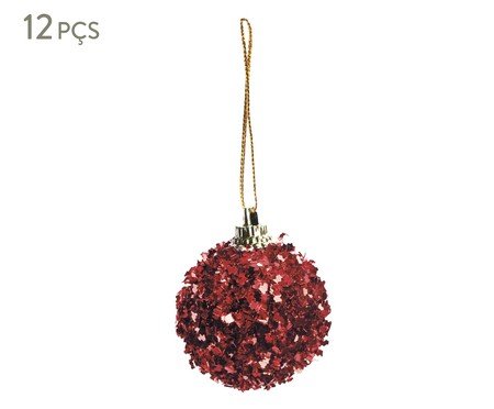 Jogo de Enfeite Bola com Glitter Vermelho