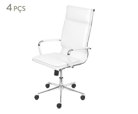 Jogo de Cadeiras Alta Branca com Base Cromada Rodízio | Westwing