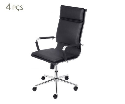 Jogo de Cadeiras Alta em Preta com Base Cromada Rodízio, Preto | WestwingNow