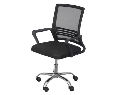 Cadeira Office Baixa Preta com Base Rodízio Cromada | WestwingNow