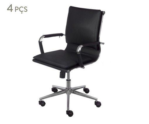 Jogo de Cadeiras Baixa em Preta com Base Cromada Rodízio, Preto | WestwingNow