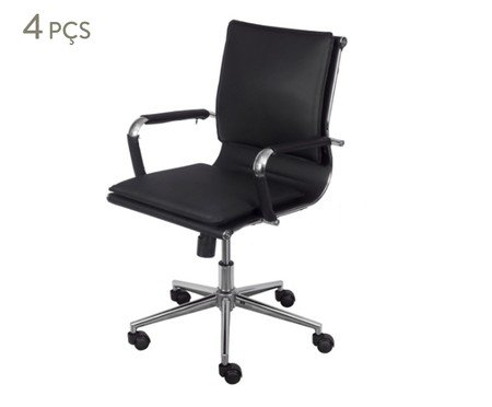 Jogo de Cadeiras Baixa em Preta com Base Cromada Rodízio | Westwing