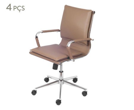 Jogo de Cadeiras Baixa em Caramelo com Base Cromada Rodízio | Westwing