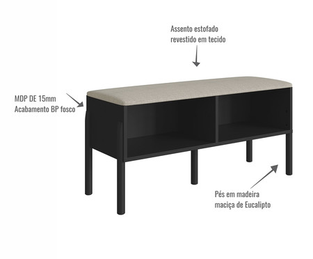 Jogo de Sapateira Banco Estofada e Prateleira Oslo Nero | Westwing