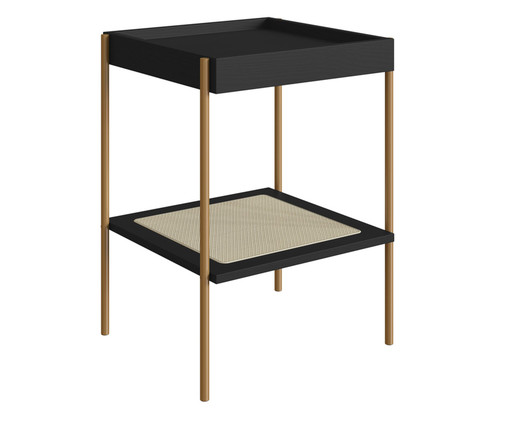 Mesa Lateral Quadrada com Prateleira Tela Oslo Nero e Dourado, black | WestwingNow