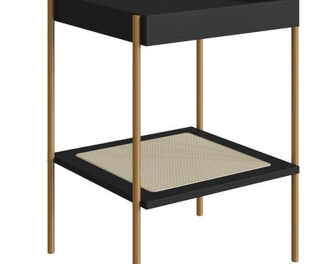 Mesa Lateral Quadrada com Prateleira Tela Oslo Nero e Dourado | Westwing