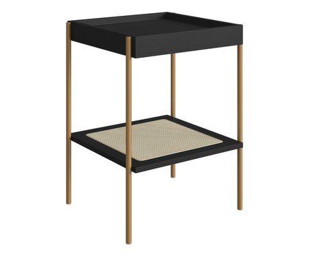 Mesa Lateral Quadrada com Prateleira Tela Oslo Nero e Dourado | Westwing
