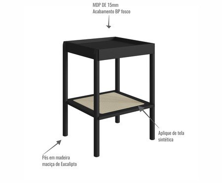 Mesa Lateral Quadrada com Prateleira Tela Oslo Nero | Westwing