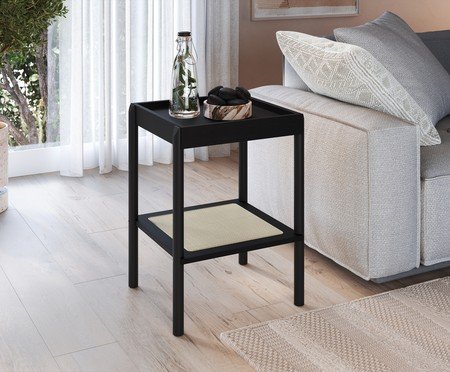 Mesa Lateral Quadrada com Prateleira Tela Oslo Nero | Westwing