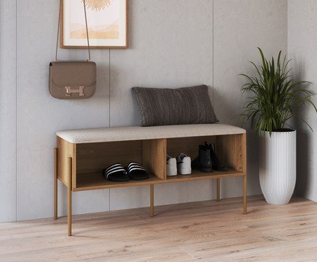 Sapateira Banco Estofada Oslo Hanover e Dourado | Westwing