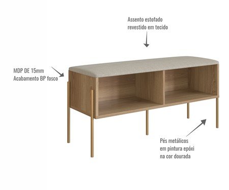 Sapateira Banco Estofada Oslo Hanover e Dourado | Westwing